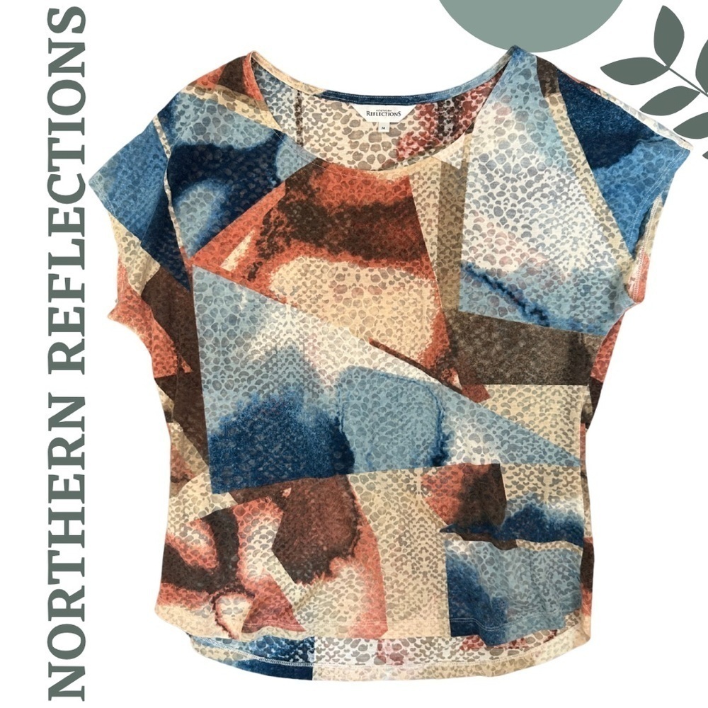 🛍️ Northern Reflections Multicolor Abstract Burnout Short Sleeve Top Medium